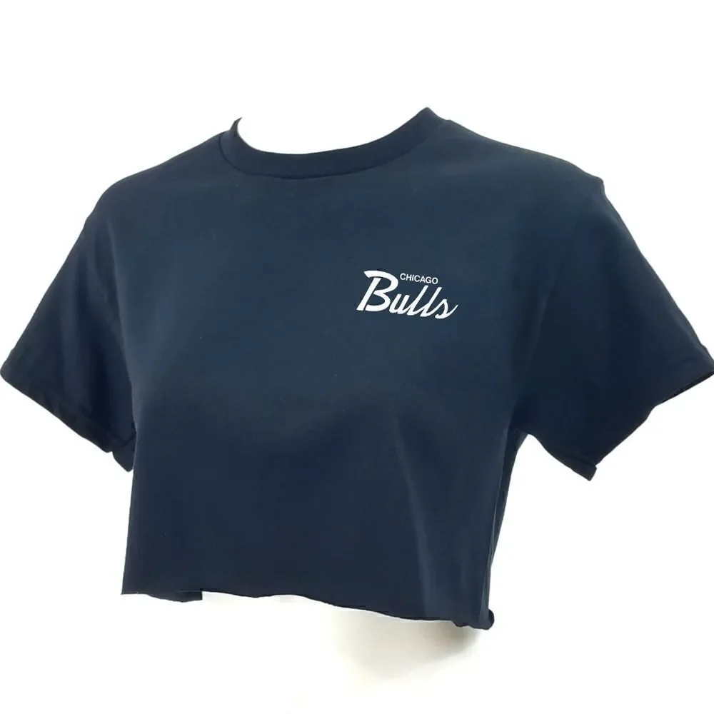 Chicago Bulls Double Script Retro Logo "Cropped" Crop Top Basketball Jersey Tee - Picture 3 of 5
